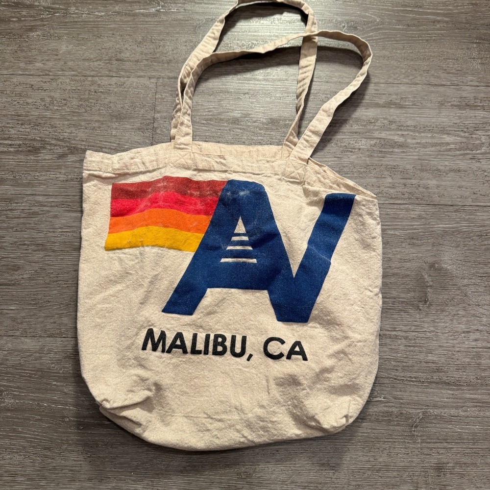Aviator Nation Tote Bag Unisex OS Beige Cotton Malibu Rainbow Surf Retro Beach